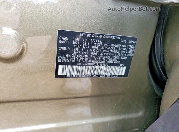 4S4WMAUD3R3459550 2024 SUBARU ASCENT Green VIN კოდის სტიკერის ხედი