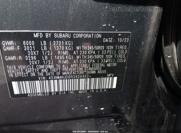 4S4WMAUD6R3404462 2024 SUBARU ASCENT Gray Vista del compartimento del motor