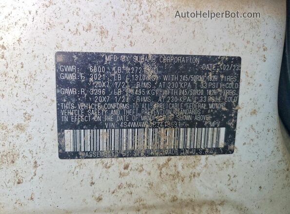 4S4WMAWD0P3418691 2023 SUBARU ASCENT White Вид наклейки з VIN-кодом