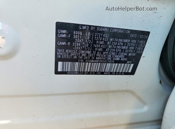 4S4WMAWD0R3427474 2024 SUBARU ASCENT White Widok wnętrza 360 stopni