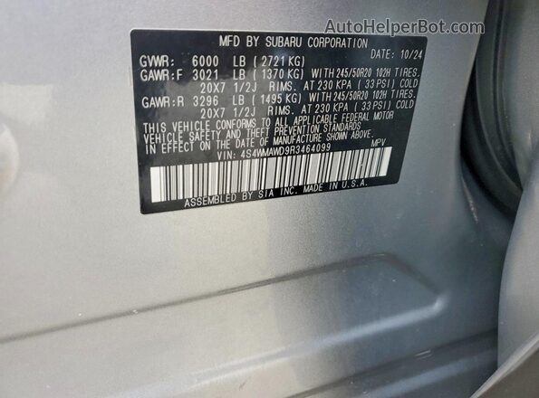 4S4WMAWD9R3464099 2024 SUBARU ASCENT Silver Вид наклейки з VIN-кодом
