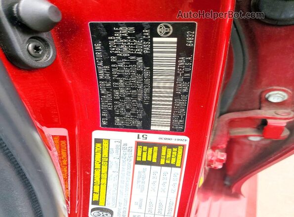 4T1B11HK3JU619974 2018 TOYOTA CAMRY Burgundy VIN კოდის სტიკერის ხედი