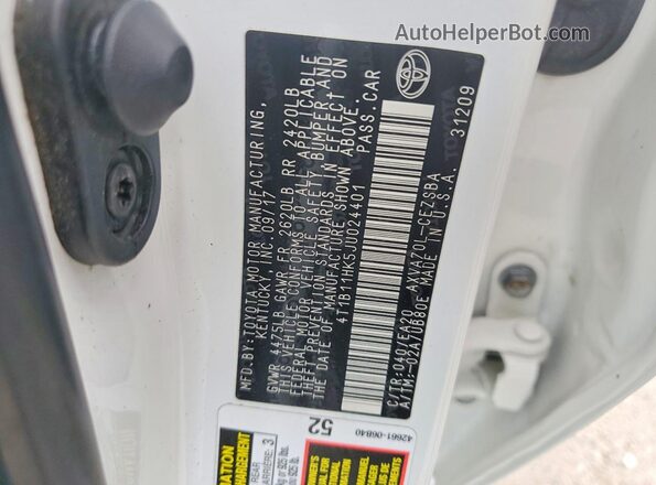 4T1B11HK5JU024401 2018 TOYOTA CAMRY White Շարժիչի բաժամունքի տեսք