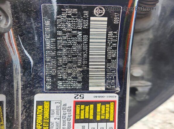 4T1B11HK5JU074909 2018 TOYOTA CAMRY Black Շարժիչի բաժամունքի տեսք