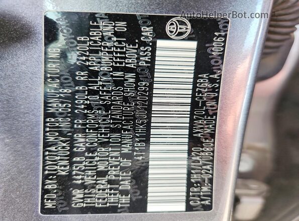 4T1B11HK5JU120299 2018 TOYOTA CAMRY Gray Շարժիչի բաժամունքի տեսք
