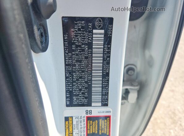 4T1B21FB5KU002819 2019 TOYOTA AVALON White Widok komory silnika