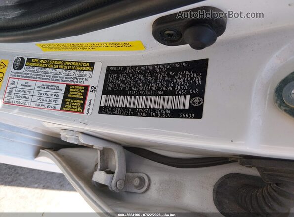 4T1B21HK4KU511166 2019 TOYOTA CAMRY HYBRID Белый Вид подкапотного пространства