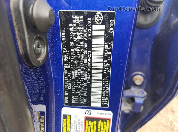 4T1B21HK5JU504273 2018 TOYOTA CAMRY Blue Engine compartment view