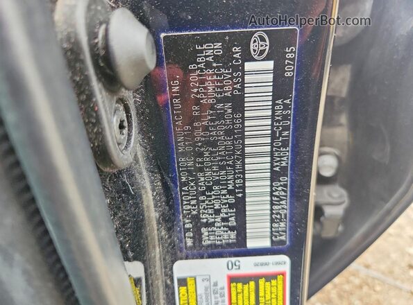 4T1B31HK7KU511966 2019 TOYOTA CAMRY Black Widok naklejki z numerem VIN