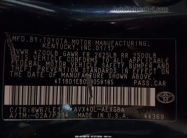 4T1BD1EB0HU058185 2017 TOYOTA AVALON HYBRID Blue Widok komory silnika