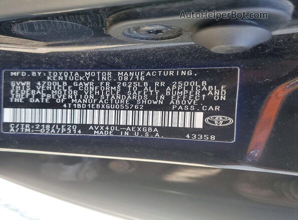 4T1BD1EBXGU055762 2016 TOYOTA AVALON Черный Вид подкапотного пространства