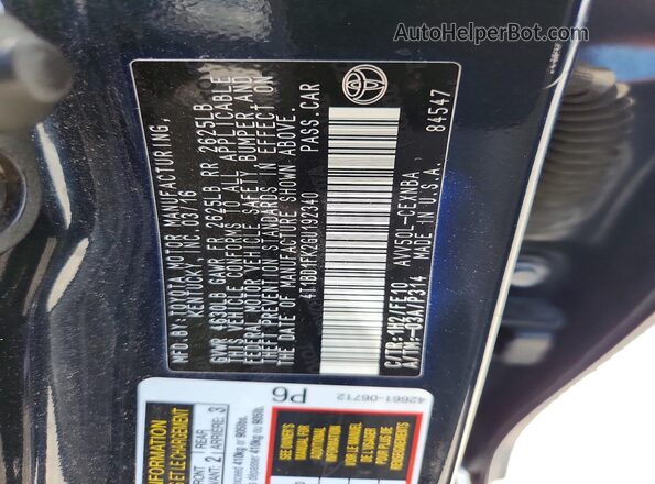 4T1BD1FK2GU192340 2016 TOYOTA CAMRY Blue Widok komory silnika