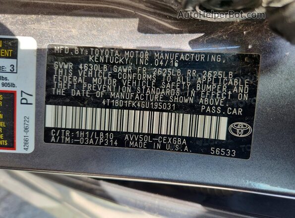 4T1BD1FK4GU195031 2016 TOYOTA CAMRY Black ძრავის განყოფილების ხედი