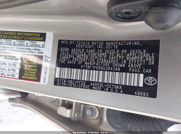 4T1BF1FK0GU264288 2016 TOYOTA CAMRY Champagne Engine compartment view