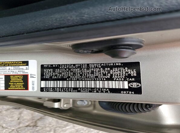 4T1BF1FK0HU313314 2017 TOYOTA CAMRY Gold Շարժիչի բաժամունքի տեսք
