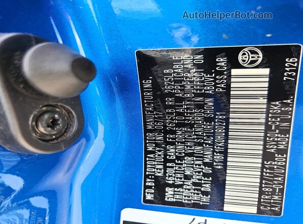 4T1BF1FK0HU802781 2017 TOYOTA CAMRY Blue VIN sticker view