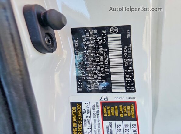 4T1BF1FK1GU202110 2016 TOYOTA CAMRY White VIN sticker view