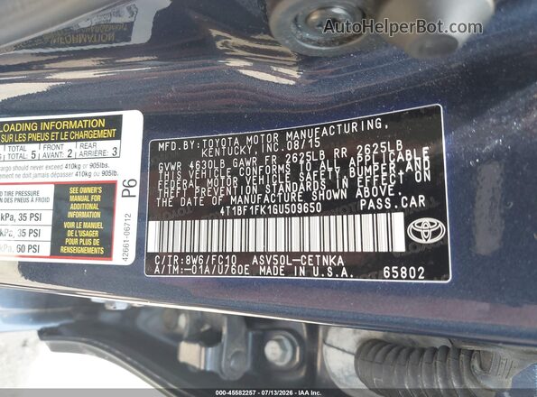 4T1BF1FK1GU509650 2016 TOYOTA CAMRY Dark Blue Vista del compartimento del motor