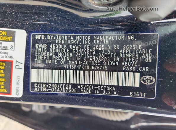 4T1BF1FK1HU626775 2017 TOYOTA CAMRY Black ძრავის განყოფილების ხედი