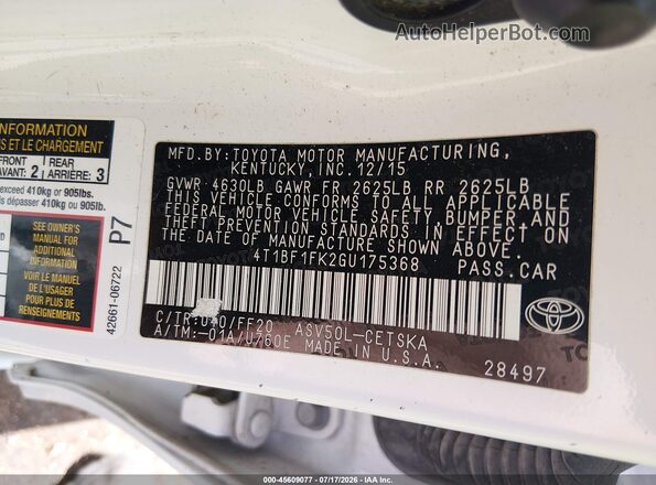 4T1BF1FK2GU175368 2016 TOYOTA CAMRY White Շարժիչի բաժամունքի տեսք