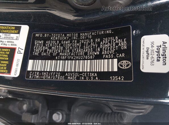 4T1BF1FK2HU276587 2017 TOYOTA CAMRY Gray Widok komory silnika