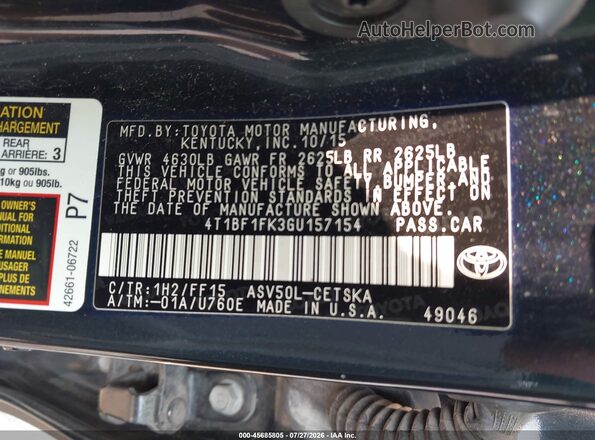 4T1BF1FK3GU157154 2016 TOYOTA CAMRY Dark Blue Engine compartment view