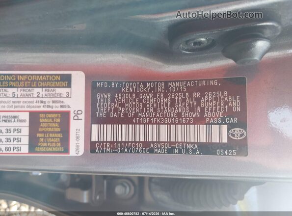 4T1BF1FK3GU161673 2016 TOYOTA CAMRY Gray Շարժիչի բաժամունքի տեսք