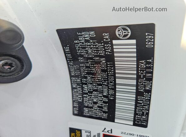 4T1BF1FK3GU162211 2016 TOYOTA CAMRY White Vista de la etiqueta del VIN