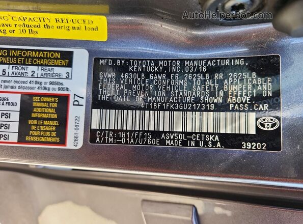 4T1BF1FK3GU217319 2016 TOYOTA CAMRY Gray Engine compartment view