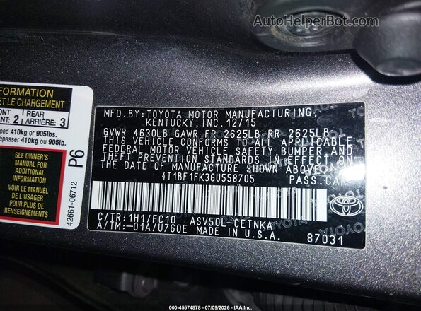 4T1BF1FK3GU558705 2016 TOYOTA CAMRY Gray ძრავის განყოფილების ხედი