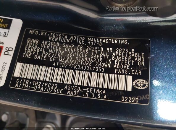 4T1BF1FK3HU347053 2017 TOYOTA CAMRY Dark Blue ძრავის განყოფილების ხედი