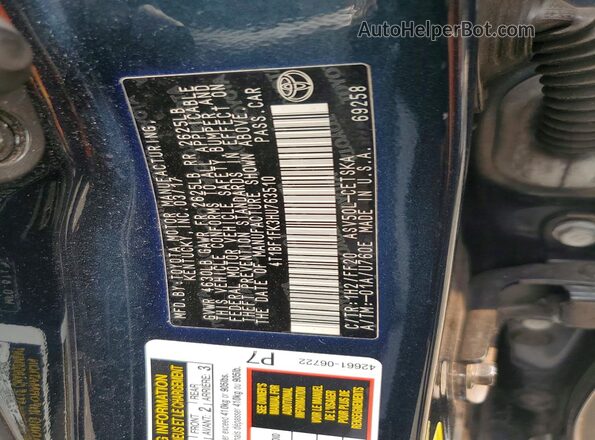 4T1BF1FK3HU763510 2017 TOYOTA CAMRY Blue VIN sticker view