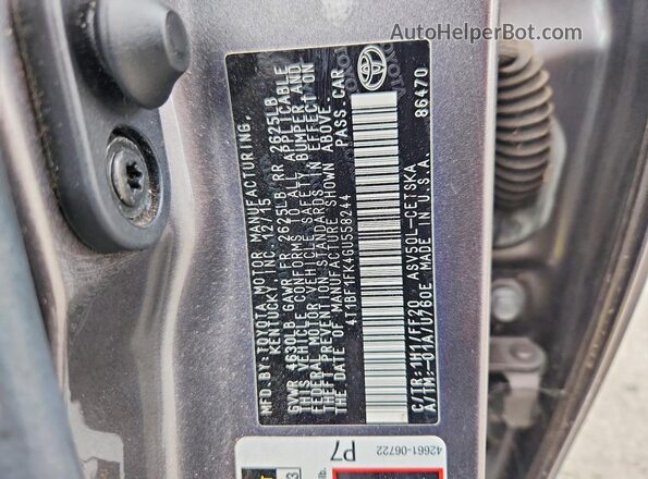 4T1BF1FK4GU558244 2016 TOYOTA CAMRY Gray VIN կոդի պիտակի տեսք