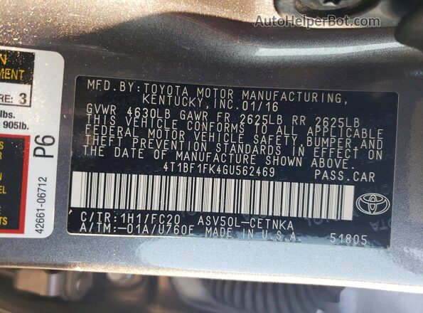 4T1BF1FK4GU562469 2016 TOYOTA CAMRY Gray Շարժիչի բաժամունքի տեսք