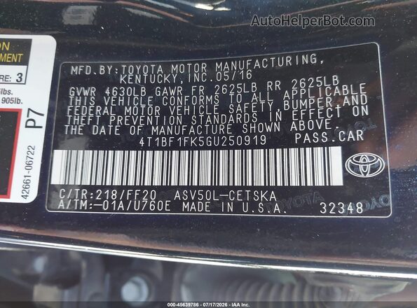 4T1BF1FK5GU250919 2016 TOYOTA CAMRY Черный Вид подкапотного пространства