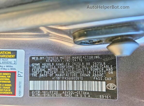 4T1BF1FK5GU602610 2016 TOYOTA CAMRY Gray Engine compartment view