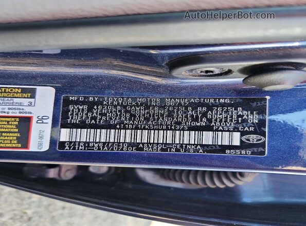 4T1BF1FK5HU814375 2017 TOYOTA CAMRY Blue Շարժիչի բաժամունքի տեսք