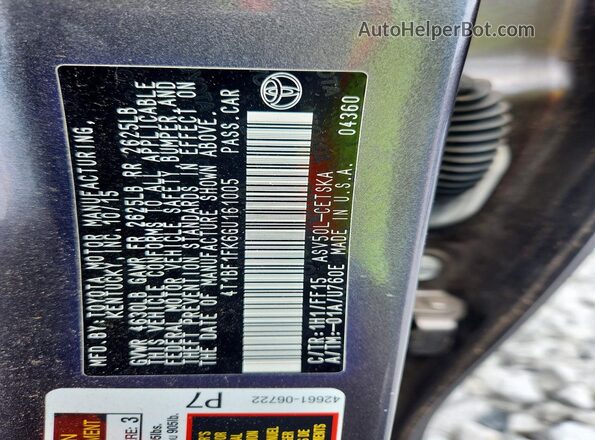 4T1BF1FK6GU161005 2016 TOYOTA CAMRY Gray ძრავის განყოფილების ხედი