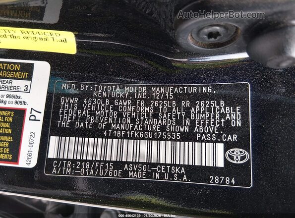 4T1BF1FK6GU175535 2016 TOYOTA CAMRY 4D 2WD Black Engine compartment view