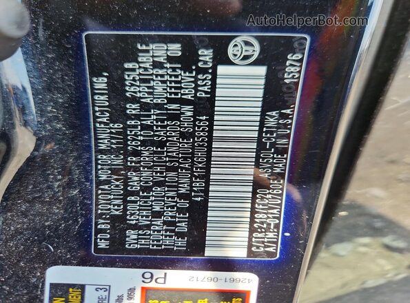 4T1BF1FK6HU358564 2017 TOYOTA CAMRY Black Vista del compartimento del motor