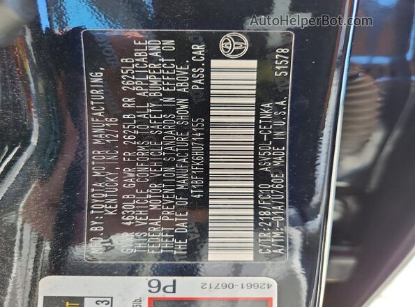 4T1BF1FK6HU714155 2017 TOYOTA CAMRY Black Vista de la etiqueta del VIN