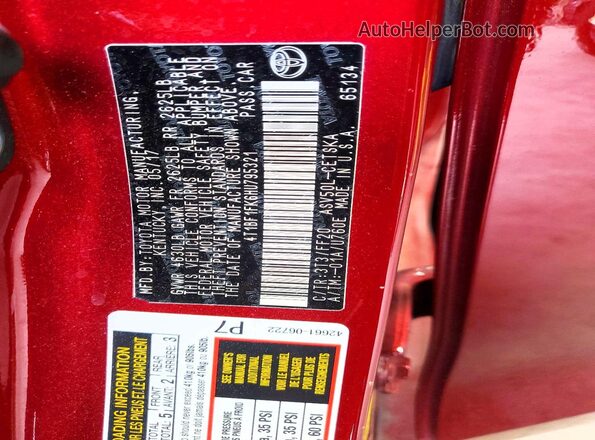4T1BF1FK6HU795321 2017 TOYOTA CAMRY Red VIN կոդի պիտակի տեսք