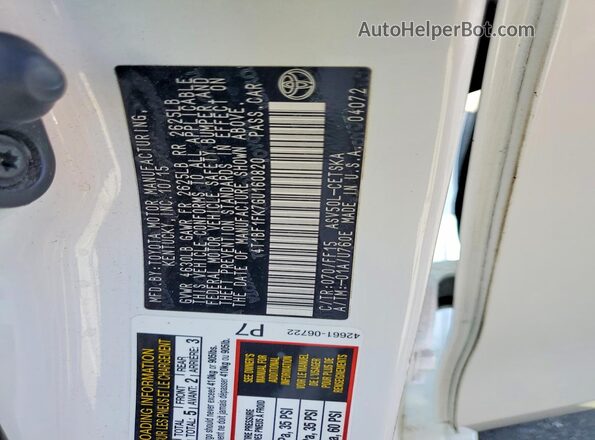 4T1BF1FK7GU160820 2016 TOYOTA CAMRY White Vista de la etiqueta del VIN