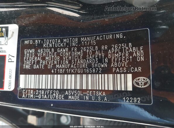 4T1BF1FK7GU165872 2016 TOYOTA CAMRY Black Вид підкапотного простору