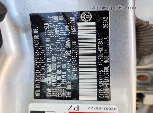 4T1BF1FK7GU246368 2016 TOYOTA CAMRY White Вид підкапотного простору