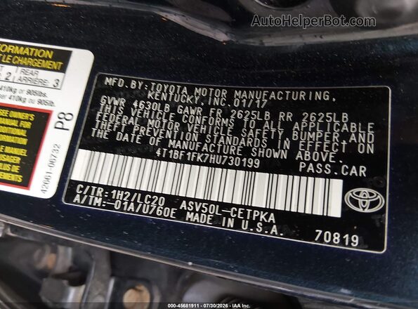 4T1BF1FK7HU730199 2017 TOYOTA CAMRY Dark Blue ძრავის განყოფილების ხედი