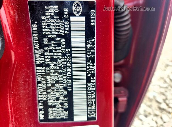 4T1BF1FK8GU528115 2016 TOYOTA CAMRY Burgundy ძრავის განყოფილების ხედი