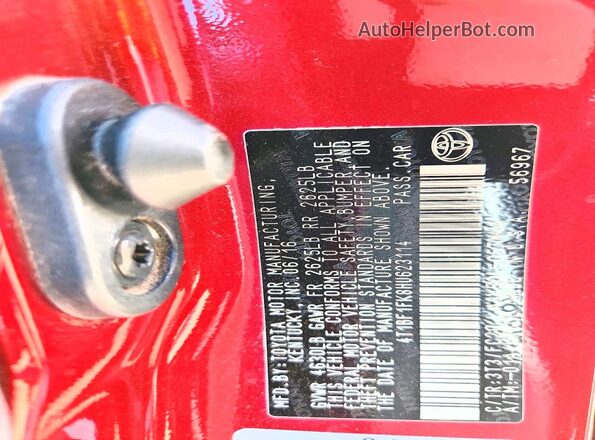 4T1BF1FK8HU623114 2017 TOYOTA CAMRY Red VIN sticker view