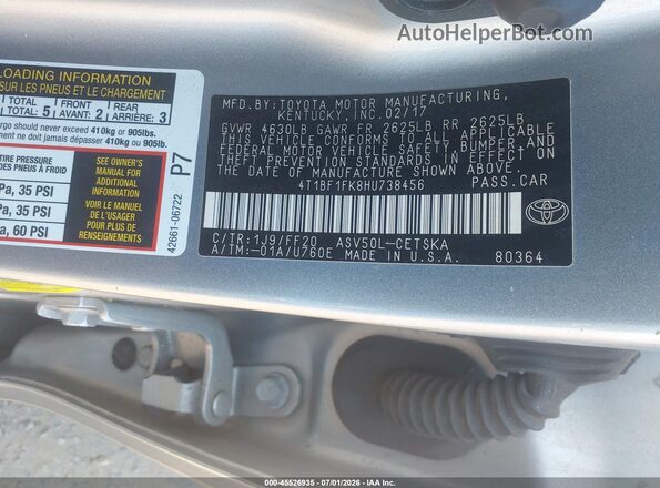 4T1BF1FK8HU738456 2017 TOYOTA CAMRY Silver Engine compartment view