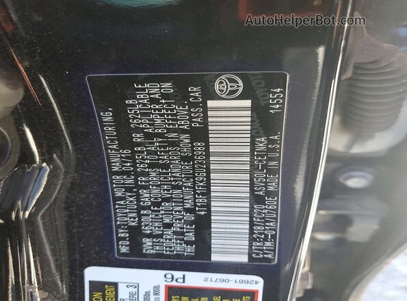 4T1BF1FK9GU236988 2016 TOYOTA CAMRY Black Vista del compartimento del motor